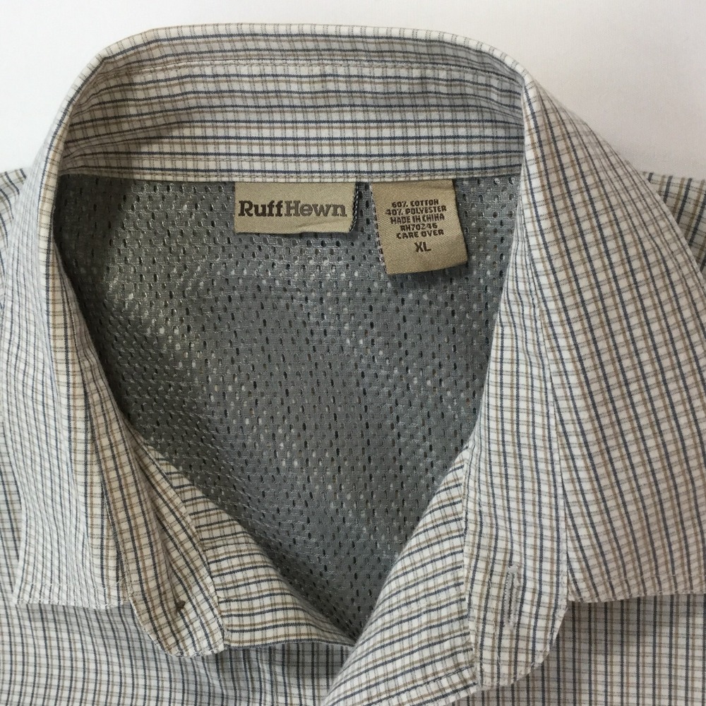 Ruff Hewn Shirt Mens XL Button Up Gingham Pockets Casual Vented Mesh LS Outdoors - Picture 3 of 11